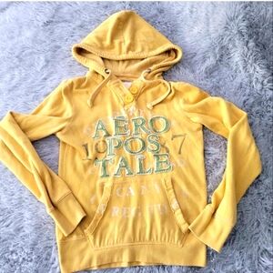 Vintage 90s Y2k Aeropostale Hoodie Pullover Sweater Yellow Embroidered M